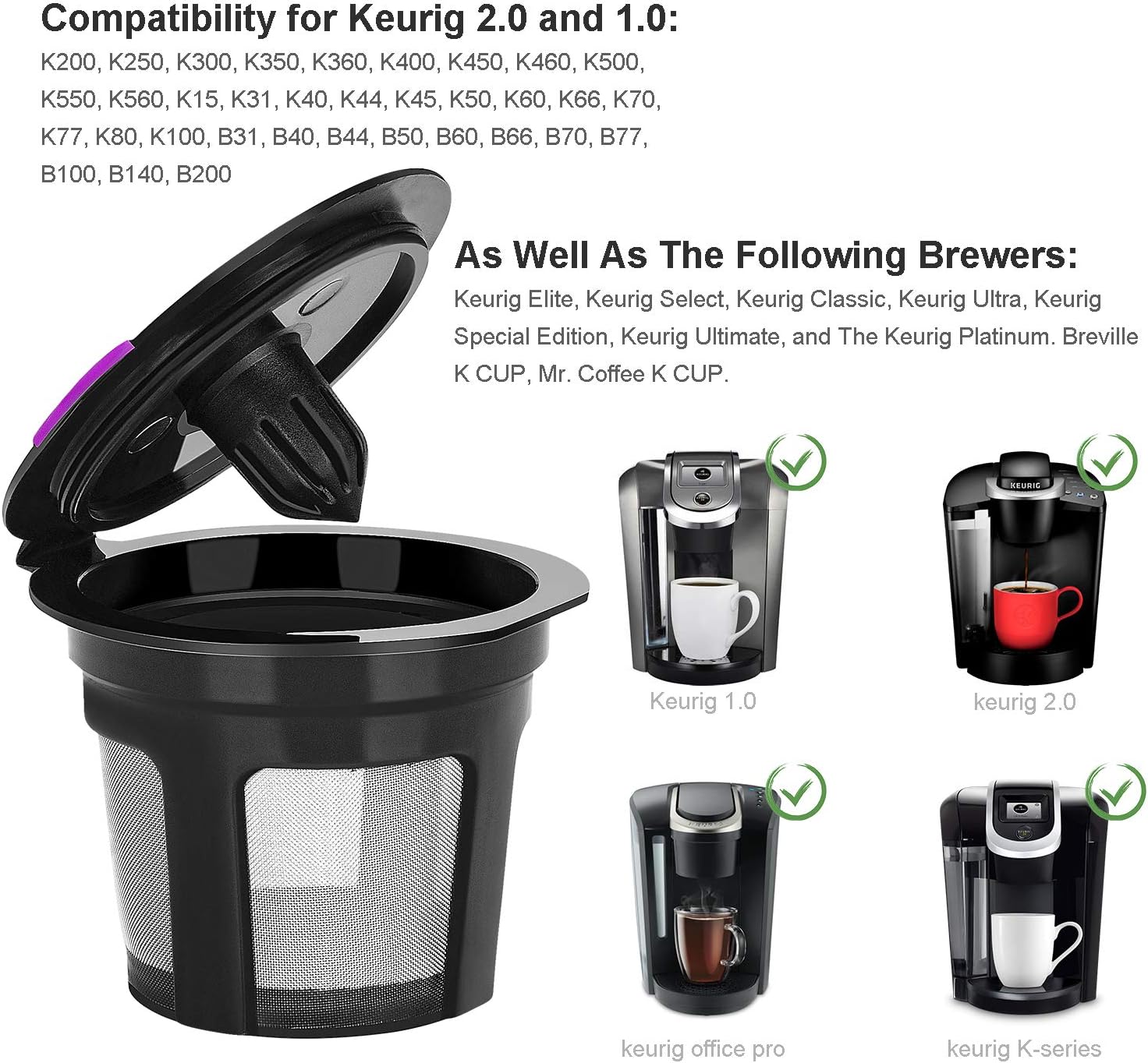 Reusable K Cups For Keurig, Reusable K CUP Coffee Filter Refillable Single K CUP for Keurig 2.0 1.0 BPA Free-6 Packs - Image 2